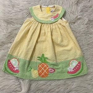 Vintage 90s Goodlad Yellow Seersucker Yellow Gingham Summer Fruit Dress 24 Month